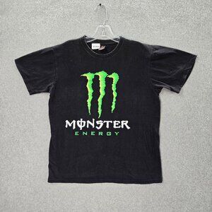 VINTAGE Monster‎ Energy Men Shirt Medium Black Logo Graphic Print Short Sleeve